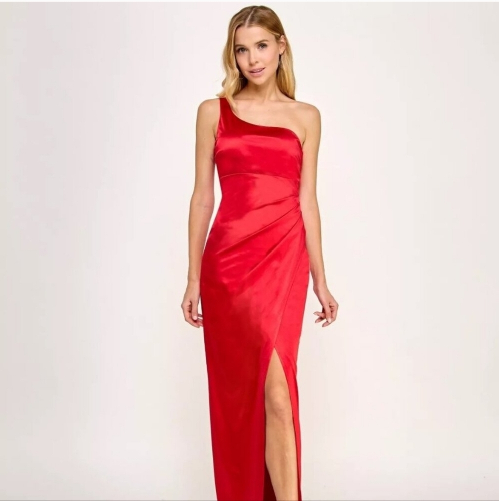 Emerald Sundae Vibrant Red One-Shoulder Gown